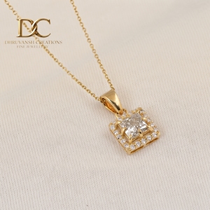 Latest 14KT <b>Solid</b> Yellow <b>Gold</b> Lab Grown Diamond Round Square Brilliant Cut <b>Pendant</b> Necklace IGI Certified Fine Jewelry for Women - Product Image 3