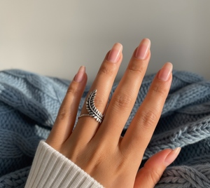 Sterling Silver Leaf <b>Ring</b>, Nature Inspired <b>Adjustable</b> <b>Ring</b>, Minimalist Leaf Band <b>Ring</b>, Botanical Jewelry, Handmade Silver <b>Ring</b> G - Product Image 1