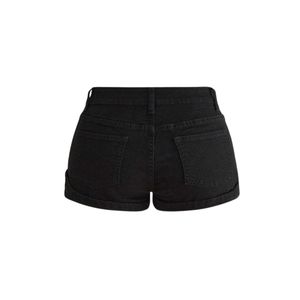 Custom Womens Black <b>Denim</b> Mini Shorts High Waist Button Fly Buckle Straps Side Pockets Goth Punk Y2K Sexy Booty Hot Pants Shorts - Product Image 2