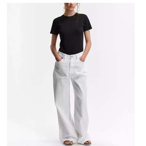 Jean large blanc taille haute pour femme, coupe décontractée, pantalon en denim droit, vente en gros personnalisée, pantalon de mode - Product Image 2