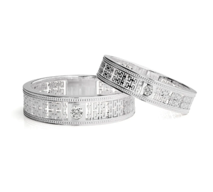 925 Sterling <b>Silver</b> Cubic Zirconia Eternity <b>Band</b> Ornate Romantic Couple <b>Rings</b> for Everyday Wear - Product Image 1