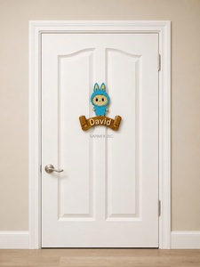 Plaque de porte artisanale en bois pour enfant, décoration murale de dessin animé, nom de l'enfant, intarsia, artisanat du bois, souvenir - Product Image 1