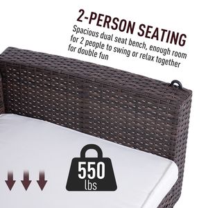 Dondolo a dondolo da esterno Deluxe per 2 persone, in vimini bianco crema, resistente fino a 250 kg, con cuscini morbidi, ideale per palestra e patio - Product Image 6