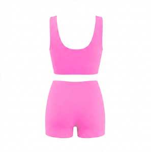 Ensembles de yoga pour femmes rose vif de haute qualité 2026, taille plus, séchage rapide, écologiques, personnalisables, sans couture sur le devant, élastiques, anti-UV - Product Image 2