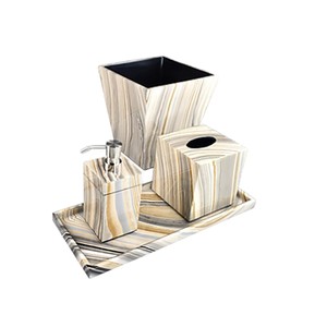 Modern Luxury Lacquer <b>Bathroom</b> <b>Set</b> 6-Piece Elegant Marble Pattern Resin <b>Accessory</b> <b>Set</b> for Hotel Home Decor <b>Bathroom</b> Organizer - Product Image 3