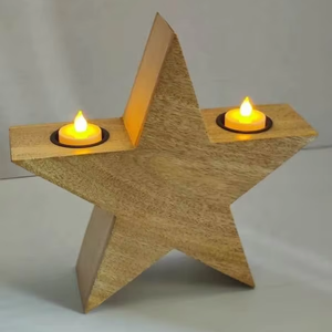 Porte-bougie en bois de manguier fait main en forme d'étoile pour bougies chauffe-plat, décoration de Noël, mariages et fêtes - Product Image 1