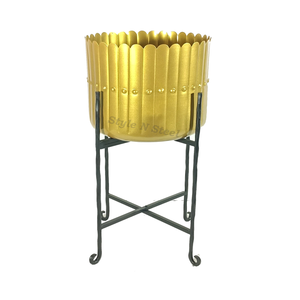 Jardinière de sol moderne et classique, en fer doré thermolaqué, durable, multi-usages, pour extérieur et intérieur, avec drainage - Product Image 2