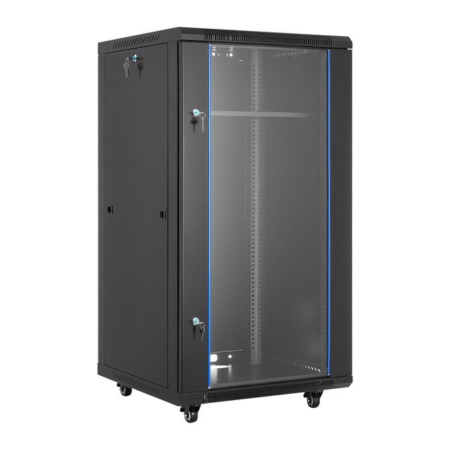 22U Network Cabinet With Tempered Glass Door Wall Mount Server Rack For IT Equipment And A/V Devices 300 Lbs Max Load