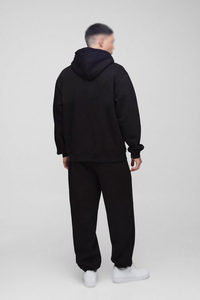 Survêtement Homme Noir Uni en Molleton de Coton Épais Décontracté avec Fermeture Éclair Intégrale, Deux Pièces, Capuche et Poche Avant, Logo Personnalisé, Fabricant OEM en Gros - Product Image 2