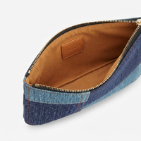 PATCH Dompet Resleting Berpanel Denim Unisex Gaya Minimalis Pendek untuk Penggunaan Sehari-hari