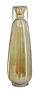Vintage Amber Hanging Glass Bud Vase with Twisted Silver <b>Wire</b> Handle - Elegant Tall Decorative <b>Flower</b> Vase - Product Image 2