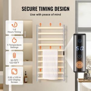 Scaldasalviette da Parete a 10 Barre, Impermeabile IPX5, con Display LED e Timer, Finitura Spazzolata per Bagno - Product Image 3