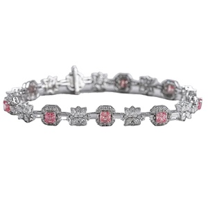 Luxury <b>Flower</b> Pink Asscher Cut Lab Grown Diamond Tennis <b>Bracelet</b> in 925 Silver and Solid Gold Custom Jewelry - Product Image 1