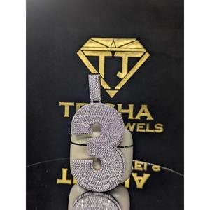 Collier personnalisé avec pendentif numéro 3 en argent sterling 925 serti de diamants Moissanite VVS par Trisha Jewels - Product Image 1