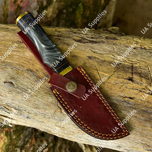 Couteau à lame fixe en acier Damas à bord rasoir, EDC, Skinner, pour camping et pêche, vente en gros, poignée personnalisable OEM, étui en cuir, faible MOQ - Product Image 6
