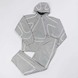Custom Grey Reflective Piping <b>Techwear</b> Tracksuit Men Windbreaker Rain <b>Jacket</b> And Pants Set Wholesale - Product Image 1