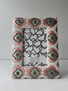 Handcrafted photo <b>frame</b> – bead <b>embroidery</b>, 4x6 inch, boho chic, ethnic style, unique decor, handmade gift, home accent - Product Image 2