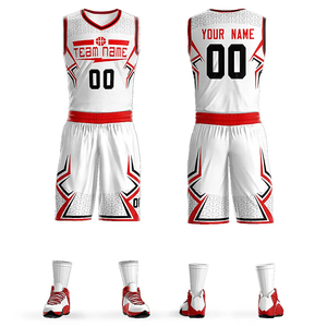 Conjunto de Uniforme de Baloncesto Personalizado Blanco y Rojo, Jersey Sublimado, Pantalones Cortos de Malla Transpirable, Ropa Deportiva Unisex para Adultos - Product Image 1