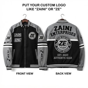 Premium 140g Leather/Pu/Other Twill Breathable Racing Jacket Black Grey Panel Varsity Custom Embroidered Patch Logo Streetwear - Product Image 1