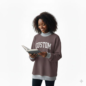 Sweat-shirt en molleton pour femme, col montant oversize, manches classiques, mélange polyester/coton, design personnalisé, motif uni, logo sur le devant - Product Image 6