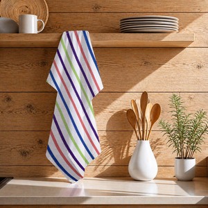 Paño de cocina 100% algodón con diseño de rayas teñidas, ecológico, suave y de calidad para uso en la cocina. - Product Image 1