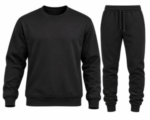 Ensemble de survêtement décontracté 2 pièces noir pour homme en mélange de coton, col rond, pull et pantalon de jogging - Product Image 1
