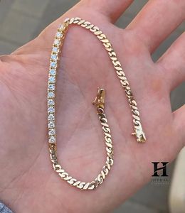 Bracelet hybride pour homme, style tennis et chaîne cubaine, demi-diamant, demi-chaîne en or - Product Image 2