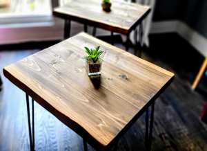 Juego de Mesas Auxiliares de Madera Maciza Hechas a Mano de Primera Calidad, Mesa Lateral Rústica con Base de Metal, Muebles Elegantes para Sala de Estar y Dormitorio - Product Image 4