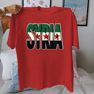Camiseta de Mujer con Estampado de la Bandera de Siria, Tejida Informal, 100% Algodón, Corte Cómodo - Product Image 1