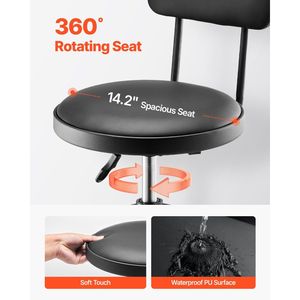 Sgabello da Lavoro Pneumatico da 300 Libbre per Garage, Altezza Regolabile, Sedile con Ruote e Schienale Girevole a 360 Gradi - Product Image 5