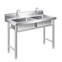 Wastafel Komersial Stainless Steel 304 Kapasitas Besar 1 2 3 Kompartemen Wastafel Cuci Industri untuk Dapur Pusat