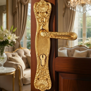 Poignée de porte design Floral Vinea 12 pouces |   Poignée à levier en or antique vintage |   Matériel de porte d'entrée décoratif de luxe - Product Image 3