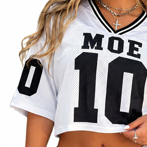 Top Corto Vintage Personalizado con Número, Jersey de Fútbol Americano, Manga Corta, Malla Blanca, Estilo Urbano Y2K para Mujer, Varsity OEM - Product Image 5