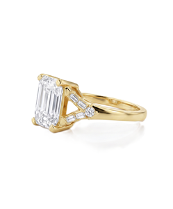 Bague de mariée vintage en or massif 9K 10K 14K 18K avec diamant de laboratoire taille émeraude certifié IGI et pierres latérales baguette - Product Image 6