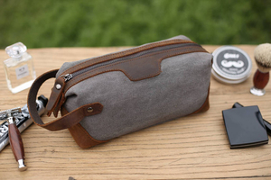 Premium <b>Mens</b> Canvas Leather Toiletry Bag Custom Logo Vintage Travel Dopp Kit Waterproof Shaving Cosmetic <b>Pouch</b> LCTB-0007 - Product Image 5