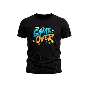 Camiseta Casual de Cuello Redondo con Logotipo Frontal Personalizado con la Frase "Game Over", Tejida, Transpirable, Ecológica, de Secado Rápido, 100% Algodón, Corte Holgado - Product Image 1