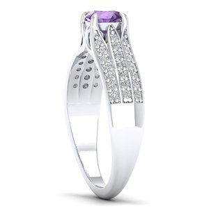 Anillos Solitarios REYES de Diseño Elegante en Oro Sólido de 14K con Corte Brillante Redondo, Gema de Amatista de 0.5 Quilates y Moissanitas para Mujer - Product Image 3