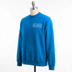 Sweat-shirt en coton bleu ciel brodé sur mesure, coupe ample unisexe, en molleton bouclette, avec étiquette privée, fabrication OEM - Product Image 3