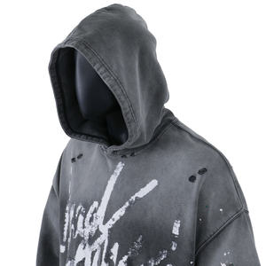 Sweat-shirt à capuche oversize pour homme, gris, imprimé, avec poche, style streetwear, en molleton de coton, pour l'automne, coupe classique - Product Image 3