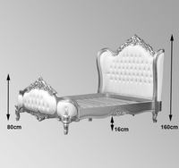 Lit King Size Kiky Home Furniture, style européen classique, luxueux et confortable, en bois de mahogany massif, tissu capitonné, sculpté à la main.