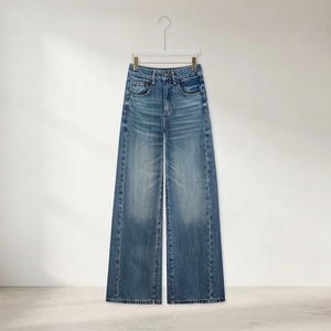 Jeans de Mezclilla Personalizados para Mujer, Cintura Alta, Pierna Ancha, Lavado Vintage, Corte Holgado - Product Image 2