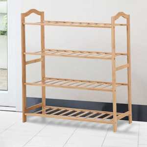 Four Tier Wooden Shoe Rack Bamboo Slatted <b>Shelves</b> Light Wood Organizer Compact Footwear Storage Stand for Home Entryway - Product Image 5