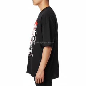 <b>Men's</b> Drop Shoulder T-<b>Shirt</b> Black Oversized Graphic Custom OEM Wholesale - Product Image 4