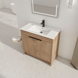 Mobile Bagno Freestanding Bianco con Lavabo in Ceramica da 36 Pollici e 2 Ante con Chiusura Ammortizzata Modello BVB02436IMO F BL9090B Imballaggio KD - Product Image 4