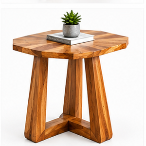 Mesa Auxiliar Hexagonal de Teca, Estilo Moderno y Minimalista, Mesa Decorativa de Madera Natural para Sala de Estar, Ideal para Regalo de Inauguración - Product Image 1