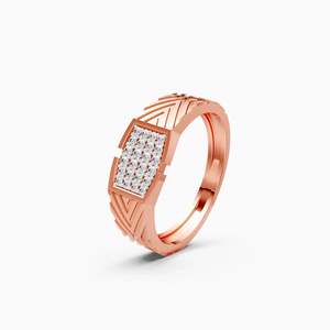 Sparkling <b>Mens</b> Lab Grown Diamond Ethical Everyday Statement <b>Ring</b> With 0.19 Ct Round | In 9K Yellow White And Rose Gold - Product Image 1