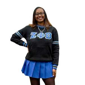 Sudadera Negra con Cuello Redondo Zeta Phi Beta, Bordado Chenille, Ropa de la Hermandad Griega, Sudadera Unisex de Algodón Premium - Product Image 4