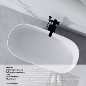 Vasca da Bagno Moderna Freestanding in Resina Effetto Pietra da 51FT, Vasca Bianca in Solid Surface con Troppopieno e Scarico Pop-up - Product Image 2