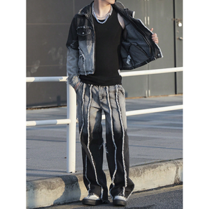 Unisex Gradient Washed Denim Jacket Wide-Leg Jeans Set Streetwear Regular Fit Full Length Cotton Autumn Style Eco-Friendly - Product Image 4