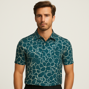 Polo de Golf para Hombre con Estampado Artístico Topográfico y de Paisajes, Corte Entallado, Verde y Aqua, Colección Verano 2026 HD - Product Image 5